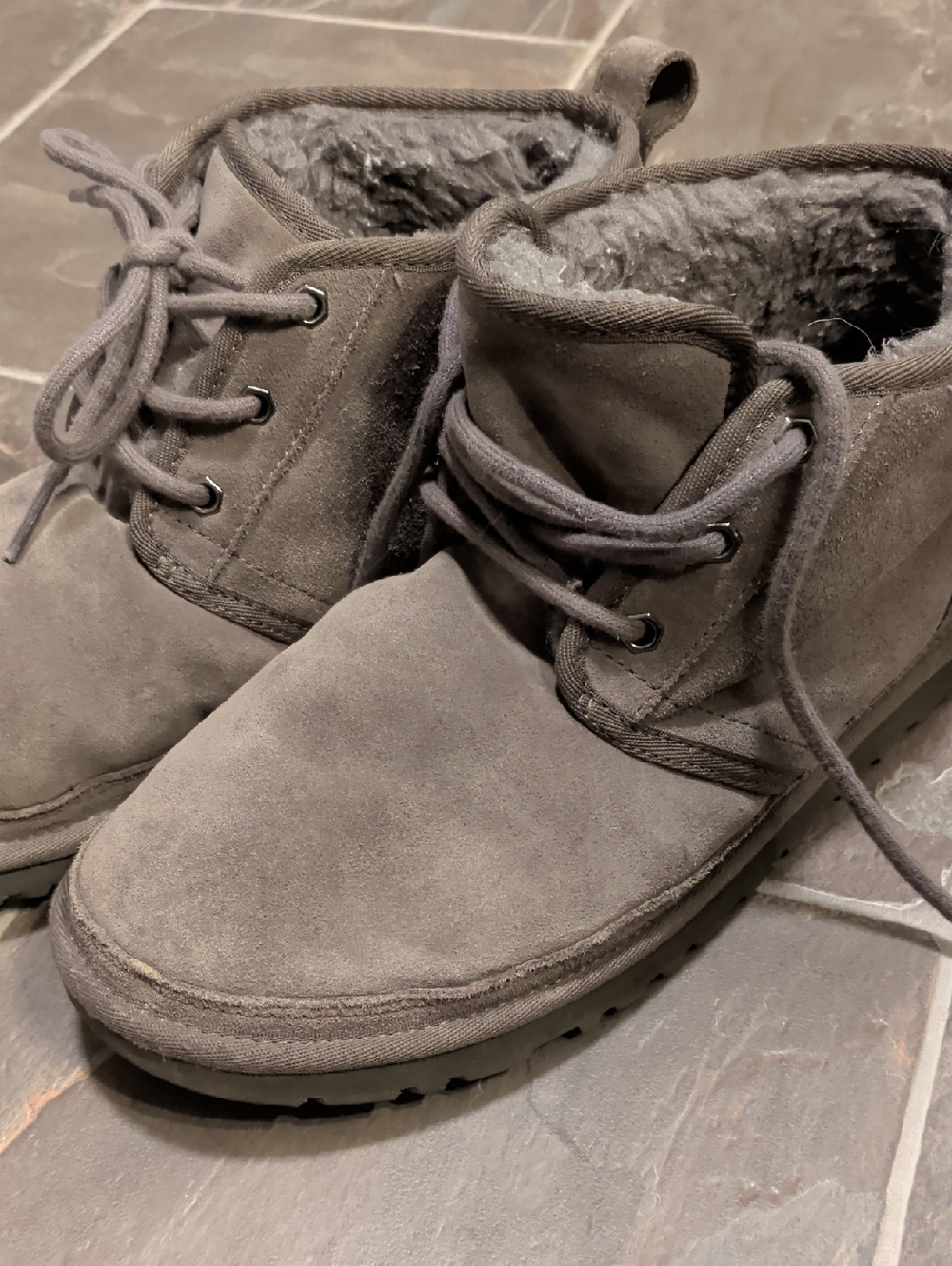 UGG Gray Suede Lace-Up Shearling Ankle Boots
